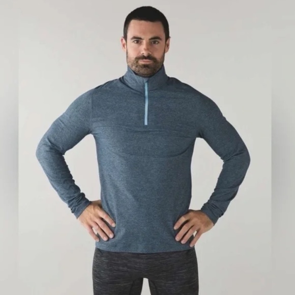 Lululemon Men’s Surge Warm 1/2 Zip Heathered Alberta Lake / Caspian Blue L - Picture 1 of 7
